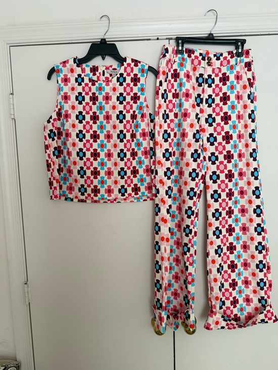 Avara Pants - Sleeveless Floral Print Pantsuit in Pink & Blue Print Women's Two-Piece Set Boho